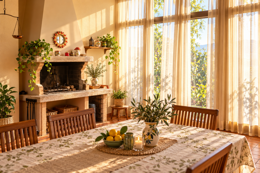 Veranda con camino della villa sul Lago Trasimeno