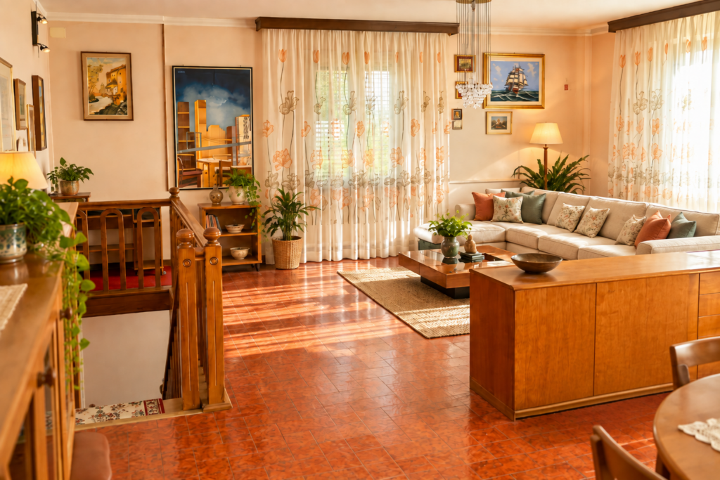 Zona giorno della villa con vista Lago Trasimeno